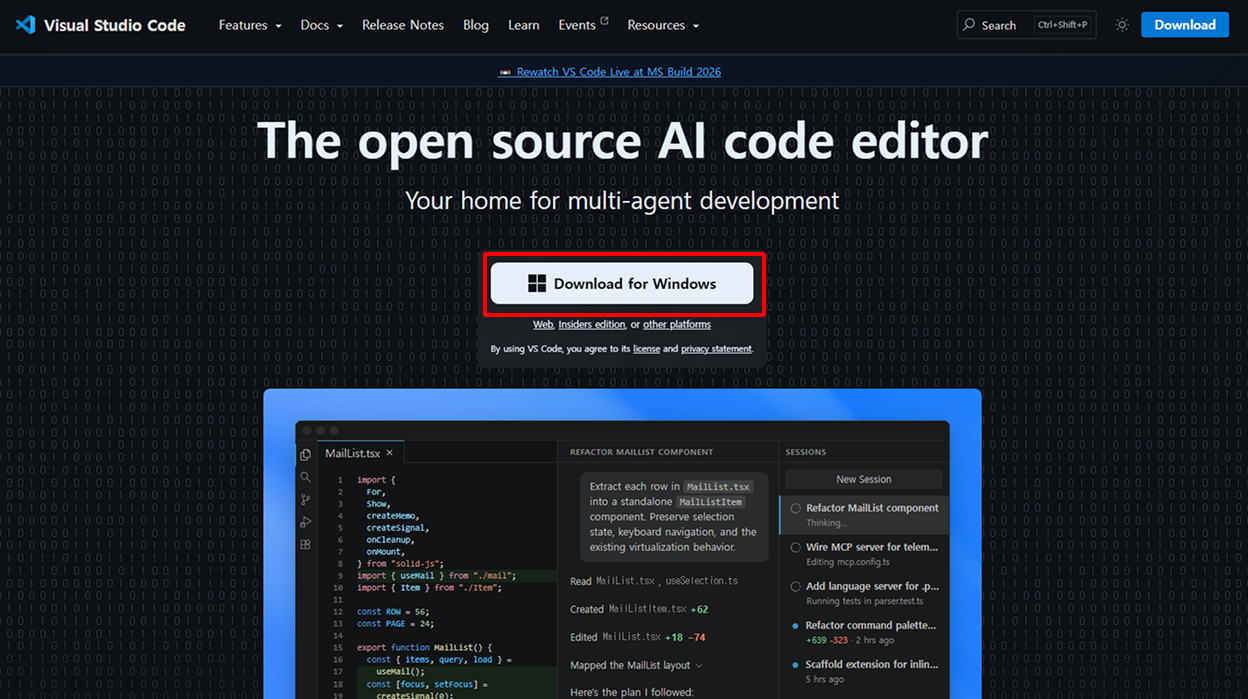 VS Code 다운로드 페이지